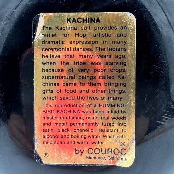 Couroc Hummingbird Kachina Bowl Inlaid Wood and Brass Monterey CA Vintage MCM - Picture 3 of 6